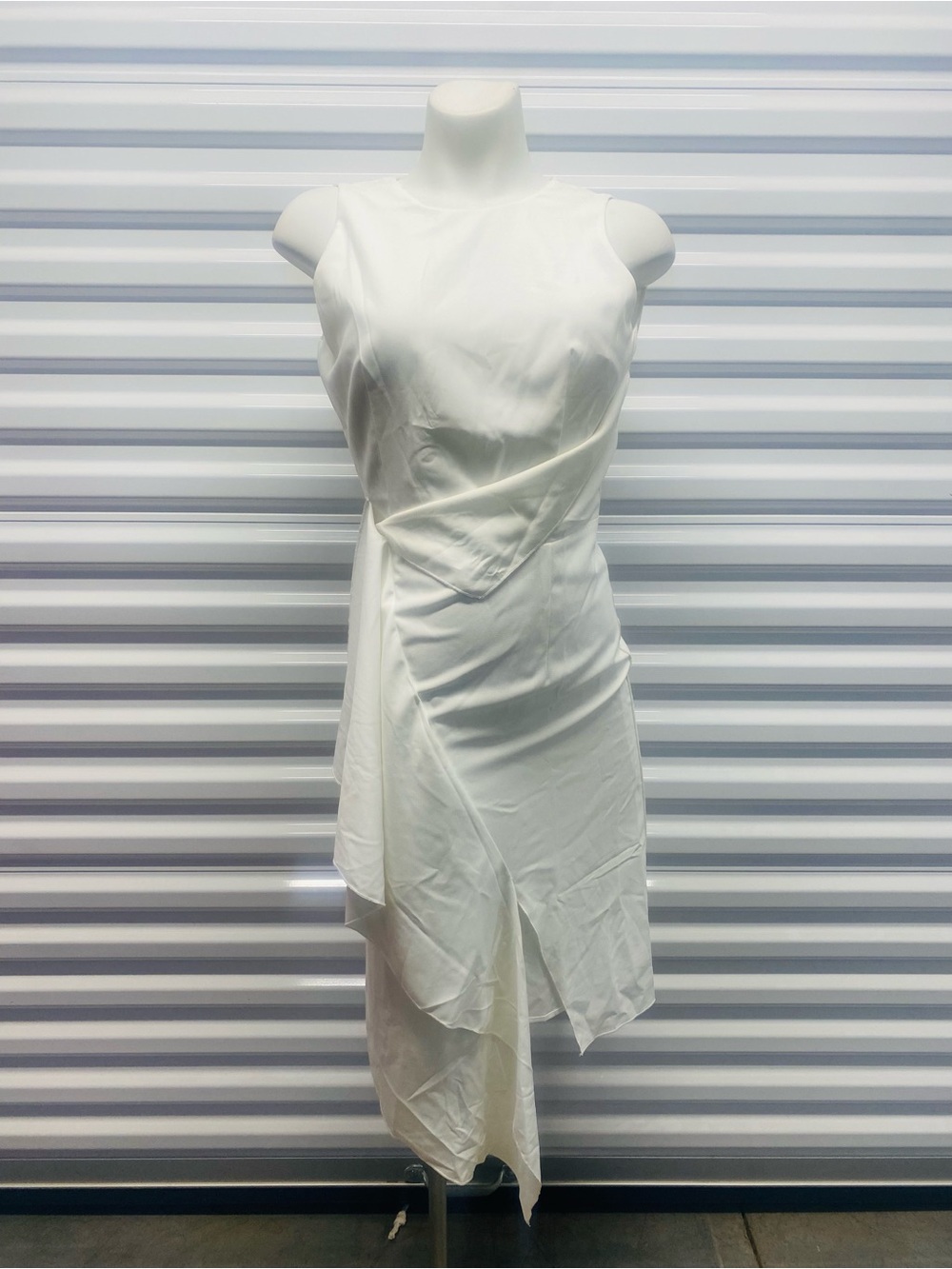 Sleeveless White Asymmetrical Draped Dress